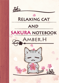 放鬆的貓和櫻花筆記本