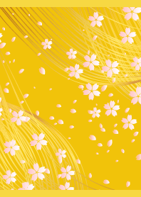 Cherry blossom blizzard on yellow