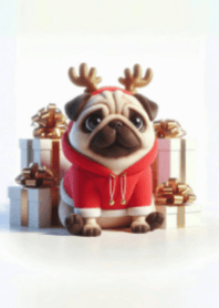 Cute Pug in Reindeer Hoodie V.1 - jp
