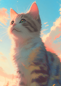 Zen Life-屋上で夕日を見上げる猫3.1