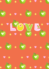 Green apple and hearts on red & yellow