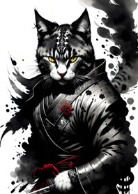 Ink wash cat samurai 8527CB