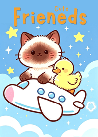 Cute Cat Duck Airplane Cloud