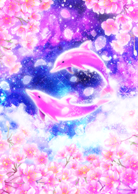 Cherry blossoms and pink pair dolphins