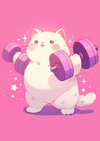 A cute calico cat lifting dumbbells