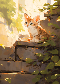可愛的小橘貓在牆上