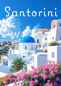 サントリーニ島の青いドームの丘