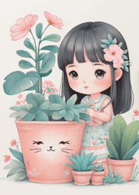 เด็กสาวกำลังปลูกต้นไม้