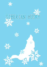 シベリアンハスキーと雪の結晶 シルエット