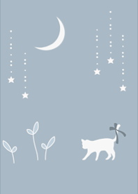 北欧風デザイン月夜と猫・穏やかブルー