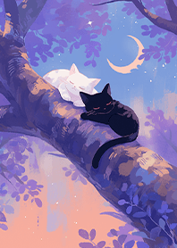 Cats sleeping on a purple cherry tree JP