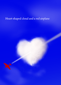 Heart-shaped cloud and a red airplane