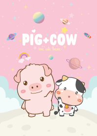 หมูอ้วน&วัวน้อย ตัวกลม น่ารัก สีชมพู