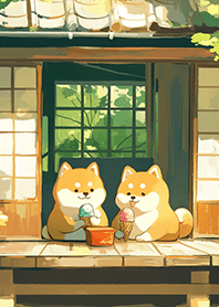 柴犬悠閒の下午茶吃冰❤