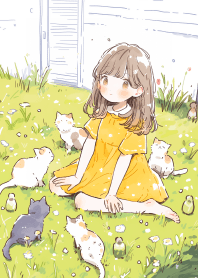 Cute girl and cats