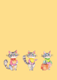 Cats' outing on brown & yellow