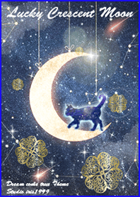 Crescent Moon, Cat and Clover*