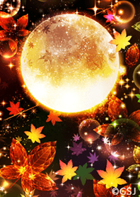 autumn leaves & full moon from Japan