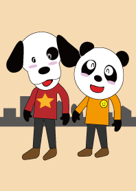 仲良しな犬とパンダの着せかえ