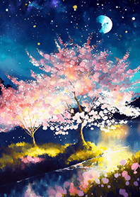 Beautiful night cherry blossoms#1254