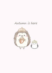 ハリネズミとシマエナガ -木の実-ピンク