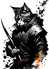 Ink wash cat samurai A0f47b