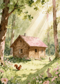 บ้านกลางป่าในยามเช้า