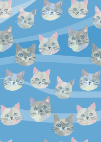 Whimsical Cats2 on blue