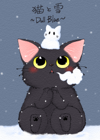 猫と雪　くすみ青