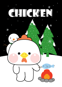White Chicken In Winter Season Theme
