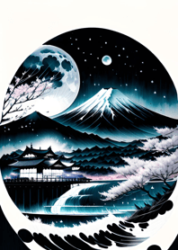 浮世繪 山海櫻花 富士山 mnnI1