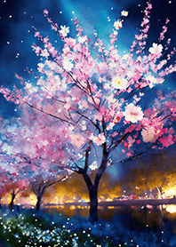 Beautiful night cherry blossoms#1323