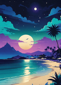 Night by the sea starlit sky moon EF3D