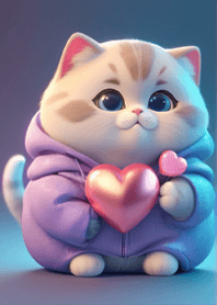 Little cat holding a heart