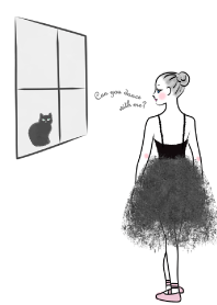 Ballerina and a Black Cat - White