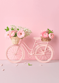 自転車のカゴに乗った満開の花