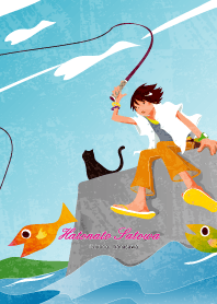 Cat and fish and boy [sea fishing]+