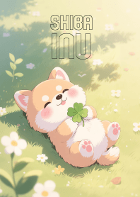 Kawaii Shiba Inu And Clover Leaf
