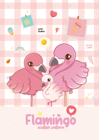 ฟลามิงโก้ ลายสก๊อต สีชมพูพาสเทล
