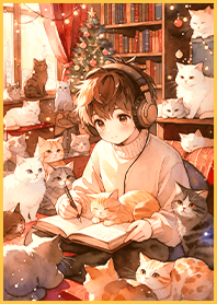 Healing Christmas-Cute Boy and Cats1A