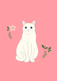 花とかわいい猫（白猫）