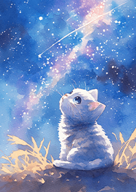 Kitten gazing at shooting stars JP