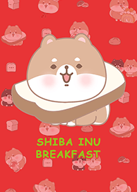 可愛寶貝柴犬-早餐-吐司-紅綠色