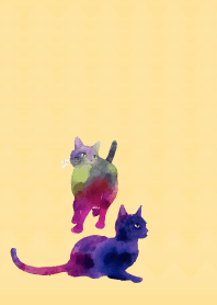 They are cats on brown & yellow