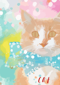 red & beige リボンの猫