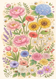 あたたかいパステルフラワーガーデン