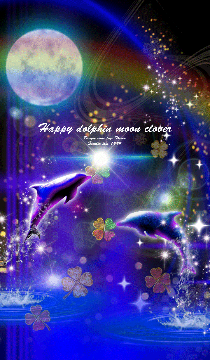 Happy dolphin moon clover blue