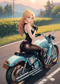 Girl riding a heavy motorcycle rqygl