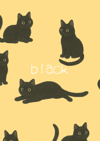 Round Black Cat on brown & yellow