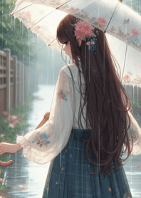 woman walking in the rain